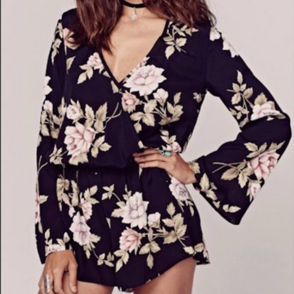 Blue Life Printed Boho Floral Romper S